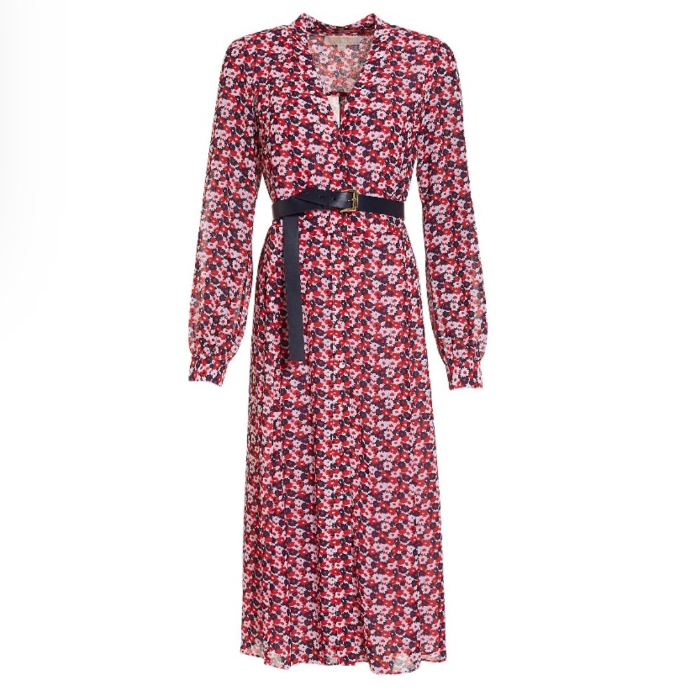 Michael Kors Belted Floral Crepe Shirt Dress, Size L